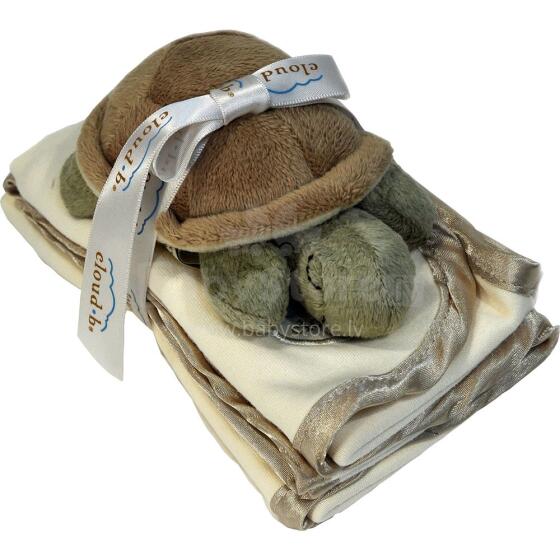 Cloud B Art. 7121-BT Satin Trim Burp Cloth Set 3 pc set w/ Baby Turtle rattle