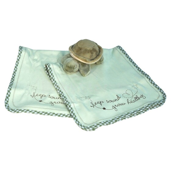 Cloud B Art. 7172-BT Burp Cloth Gift Set - Natural  2 pc set w/ Baby Turtle rattle
