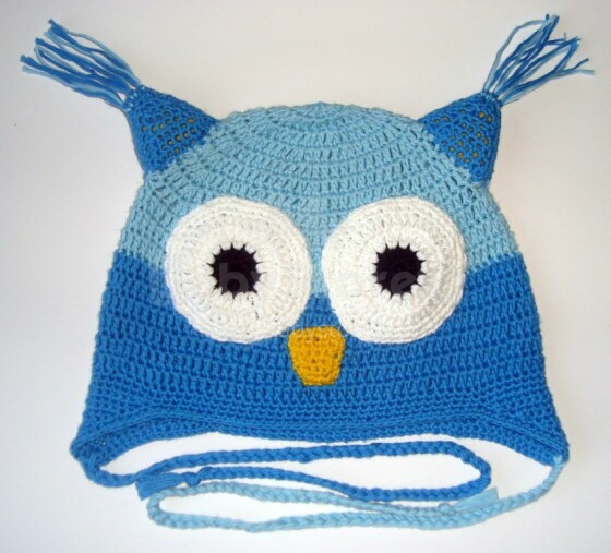 „Happy Ulula“ rankų darbo „Happy Owl 47“ megzta kepurė, 44-55cm dydžio (rankų darbo)