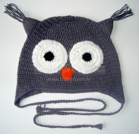 „Happy Ulula“ rankų darbo „Happy Owl 42“ megzta kepurė, 44-55cm dydžio (rankų darbo)