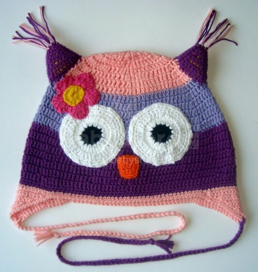 „Happy Ulula“ rankų darbo „Happy Flower Owl 70“ megzta kepurė, 44-55cm dydžio (rankų darbo)