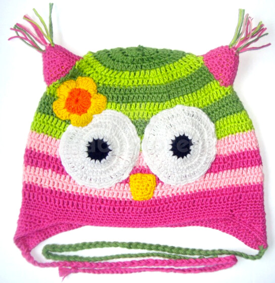 Happy Ulula Handmade Happy Flower Owl 77  Adīta cepurīte  , izm.44-55cm(roku darbs)