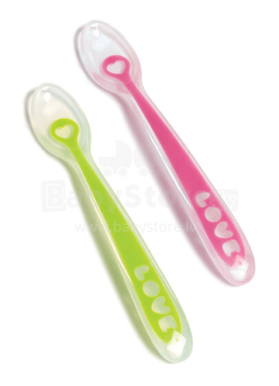 Munchkin Art. 011524 First Weaning Spoons Pink/Green - 2 силиконовые ложечки для самостоятельного употребления пищи от 4мес
