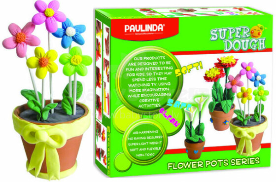 Paulinda Super Dough Flowers Pots 081142 Īpaši viegls un patīkams plastilīns Puķes