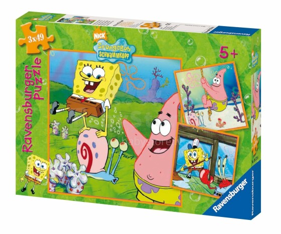 Ravensburger Art.093786 Puzzle Sponge Bobs Puzle Sūklis Bobs 3 x 49 
