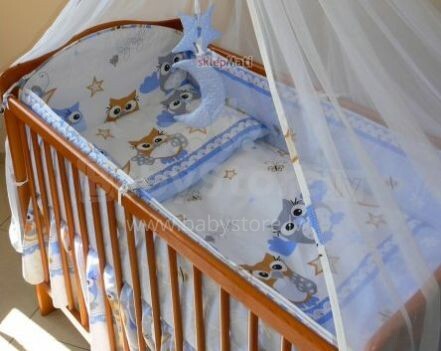  MimiNu Owl Blue Kokvilnas gultas veļas komplekts no 3 daļām  135x100