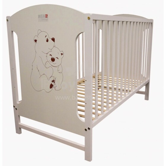 Aga Desing Miki Медвеженок деткая деревянная кроватка c ящиком (белая) 120х60см