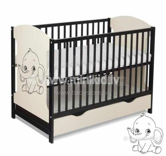 Bobas Miki Elephant  деткая кроватка для малышей  с ящиком 120х60см
