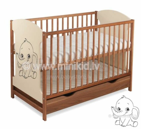 Bobas Miki Elephant 103 деткая кроватка для малышей  с ящиком 120х60см
