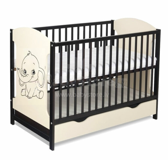 BoboBaby Miki Elephant Art.22937 Cream/Venge 104 деткая кроватка для малышей  120х60см ( без ящика)