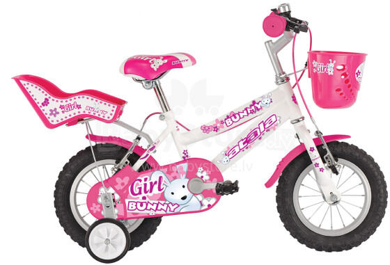 Atala Bunny Girl 12" Детский Двухколёсный велосипед со вспомогательными колёсами (четырёхколёсный) с 4х лет