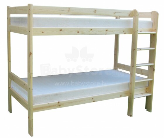 „Straubek Art.2PST“ dviaukštė natūralaus pušies medinė lova vaikams, lakuota 90x200cm