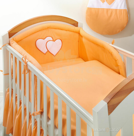 Mamo Tato Heart Col. Orange Kokvilnas gultas veļas komplekts no 3 daļam (60/90x120 cm)