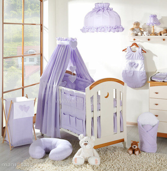 „Mamo Tato“ širdies plk. „Lavender 2“ medvilnės patalynės komplektas iš 11 vienetų (60 / 90x120 cm)