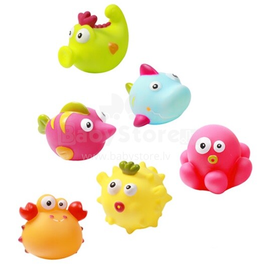 Baby Ono Art.532  Игрушки для для ванной и купания животные (к-т 6 шт.) в сумочке