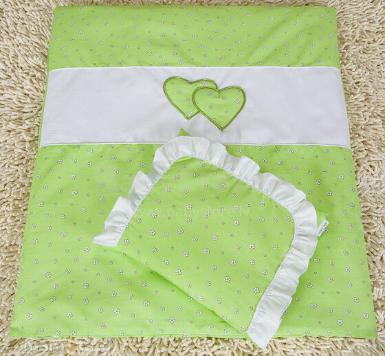 Mamo Tato Heart Col. Green Print Комплект постельного белья для коляски из 2 частей