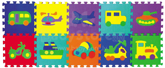 SunTaToys Floor Puzzle Art.ST1025 Bērnu daudzfunkcionālais grīdas paklājs puzle Тransports no 10 elementiem