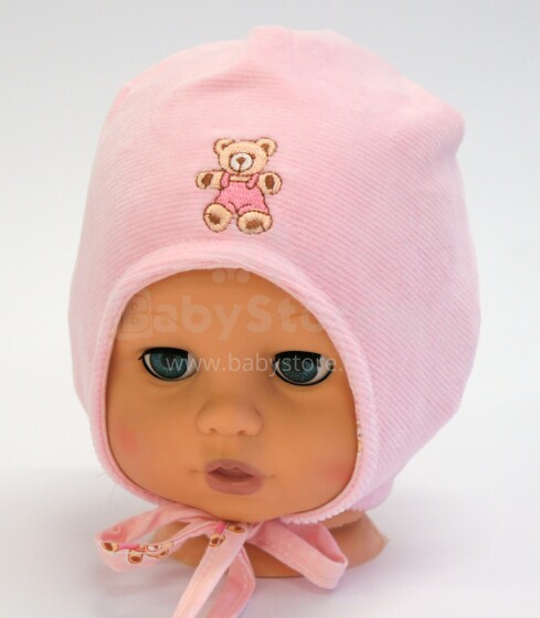 Aliap Art.4213 Pink velur Bērnu kokvilnas cepure ar austiņiem Pavasaris-Rudens