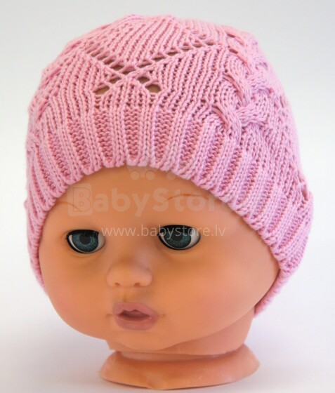 Aliap Art.4291 rožinė vaikiška medvilninė kepurė su ausinėmis pavasarį-rudenį