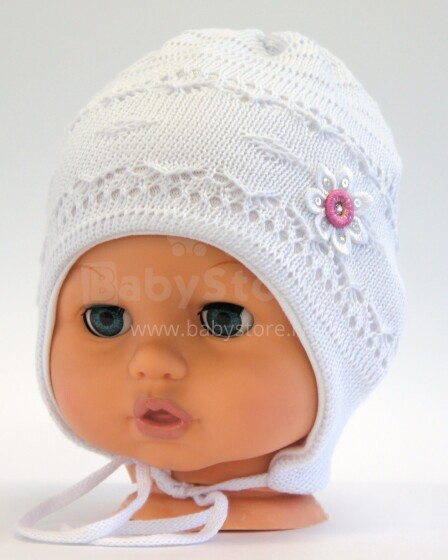Aliap Art.4295 balta vaikiška medvilninė kepurė su ausinėmis pavasarį-rudenį