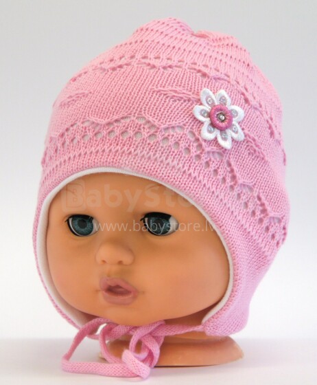 Aliap Art.4295 rožinė vaikiška medvilninė kepurė su ausinėmis pavasarį-rudenį