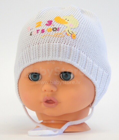 Aliap Art.4308 balta vaikiška medvilninė kepurė su ausinėmis pavasarį-rudenį