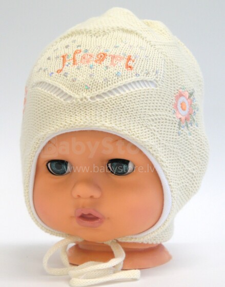 Aliap Art.4313 kreminė vaikiška medvilninė kepurė su ausinėmis pavasarį-rudenį