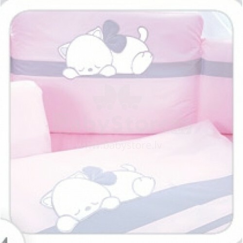 Tuttolina Sleeping Cat Pink Bērnu gultas veļas komplekts virspalags + spilvendrana 