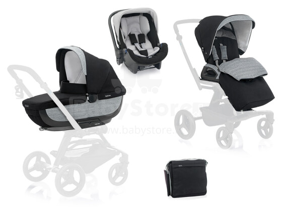 Inglesina '15 Quad System Vulcano Kulba, vežimėlio krepšys, vežimėlio sėdynė (be vežimėlio rėmo), automobilinė kėdutė, lietaus danga