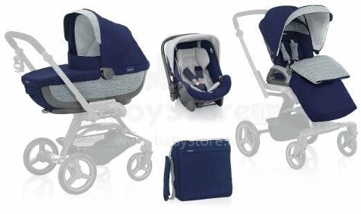 „Inglesina '15 Quad System Artic Carriage“ vežimėlis, vežimėlio krepšys, vežimėlio sėdynė (be vežimėlio rėmo), automobilinė kėdutė, lietaus danga