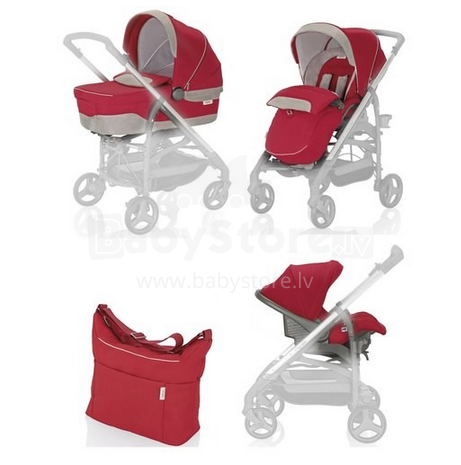 „Inglesina '15 Trilogy System Luna Red Kulba“, vežimėlio krepšys, vežimėlio sėdynė (be rėmo), automobilinė kėdutė, lietaus danga