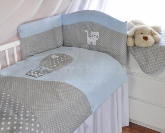Belisima Cat Blue Kokvilnas gultas veļas komplekts no 3 daļām