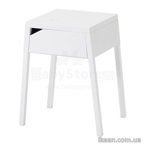 „Ikea 390.947.38 Selje“ naktinis staliukas su belaidžiu įkrovikliu, baltas