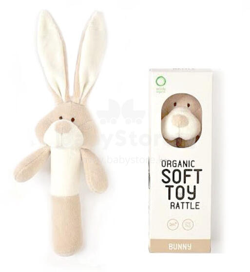 Wooly Organic Bunny Art.00203 Ecological soft toy for kids 17cm Teddy Bear Stick Rattle
