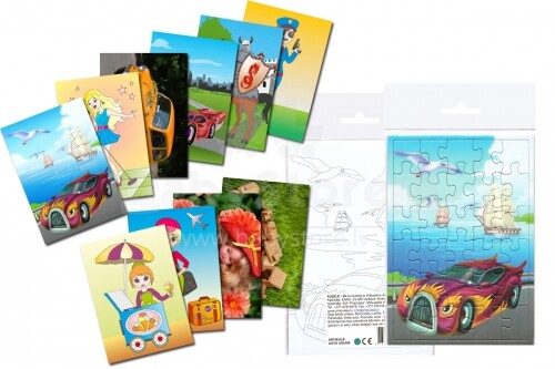 Kids Puzzle Auto&Girls Art.581491 Bērnu puzle-krasojamā lapiņa - Auto un Meitetes