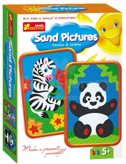 „Ranok“ kūrybinis menas 2007-02 Smėlio paveikslas „Panda & Zebra“