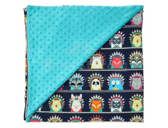 „La Millou“ menas. 83547 „Light Blanket M“ Indian Zoo Teal Premium lengvas dvipusis antklodė (80x100 cm)