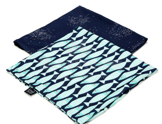 La Millou Art. 83947 Bamboo Muslin 2 Pack Fish&Confetti Navy