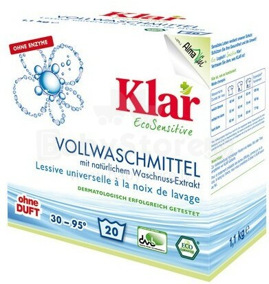 „Klar Organic Art.6601001“ skalbimo milteliai su muilo riešutų ekstraktu 1,1 kg (20 kartų)