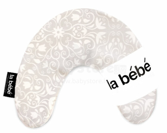 „La Bebe ™ Mimi“ slaugos medvilnės pagalvė, 333 gėlių pilka / balta pasagos pagalvėlė, 19x46 cm