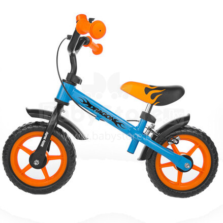 „MillyMally Dragon Brake“ oranžinis / mėlynas bėgimo takelis vaikams su matiniu rėmeliu 10 “ir stabdžiais