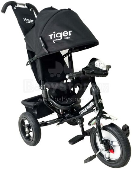 Elgrom Little Tiger Art.950 Black Детский трехколесный интерактивный велосипед c надувными колёсами, ручкой управления и крышей
