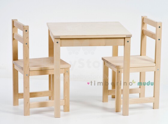 „Timberino“ vaikų baldų komplektas iš beržo masyvo MUDU Natural Birch 935 Stalas ir 2 kėdės