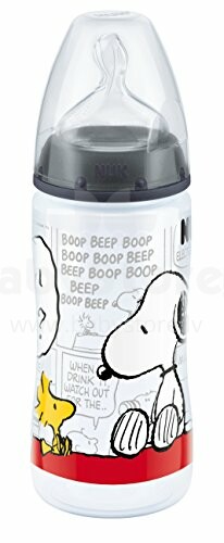 Nuk First Choice Snoopy art. 10216168 Plastikinis butelis su plačiu kaklu ir silikoniniu čiulptuku pienui, 2 dydis (6-18 mėn.) 300 ml