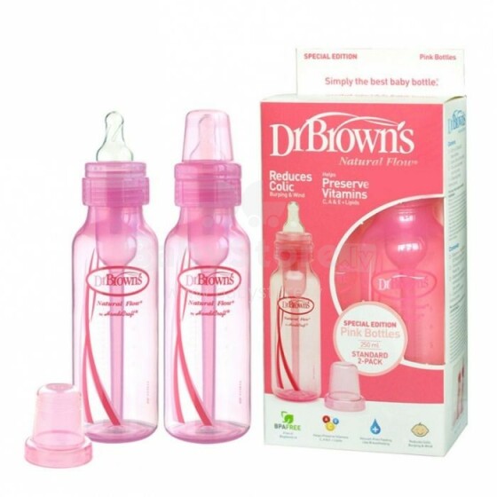 Dr.Browns Standard Pink Art.86864 maitinimo butelis be monetų 250ml, (2vnt.)