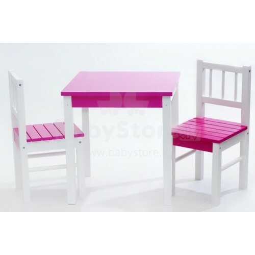 „Timberino Duet Art.901“ baltas / rožinis vaikiškų baldų komplektas Stalas ir 2 kėdės