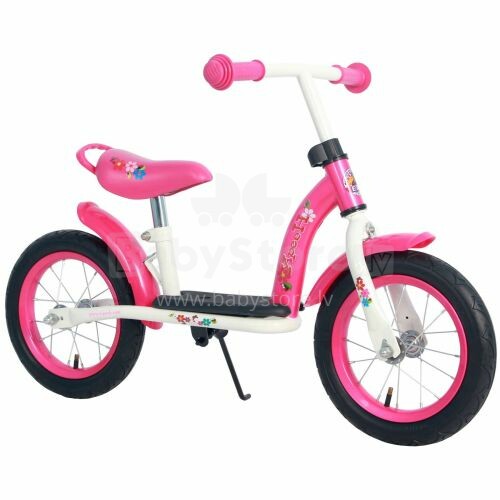 Vaikiškas motoroleris „Yipeeh Flowerie Pink 734 Balance Bike“ su matiniu rėmeliu 12 '' ir stabdžiais