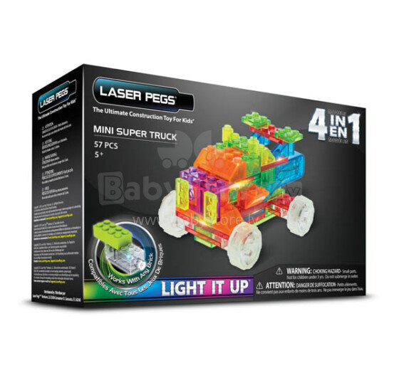 „Laserpegs 4in1 Mini Super Truck Art.PSPS600B Constructor“ šviečia tamsoje, 57 det.