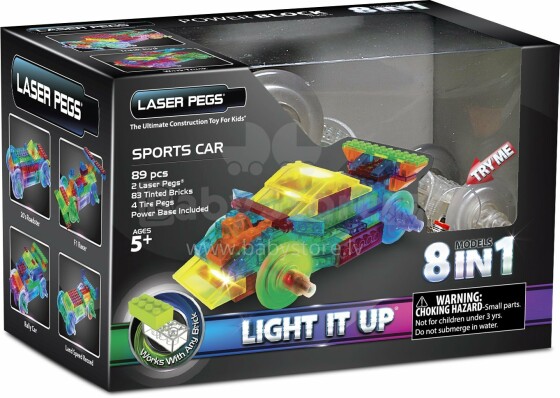 „Laserpegs 8 in 1“ sportinis automobilis Art. PB1410B Konstruktorius šviečia tamsoje, 89 det.