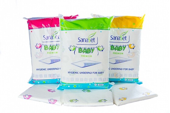 „Sanaset Baby Premium“ vienkartinės sauskelnės su ypač minkšta danga ir levandomis, 6vnt. 60x60 cm
